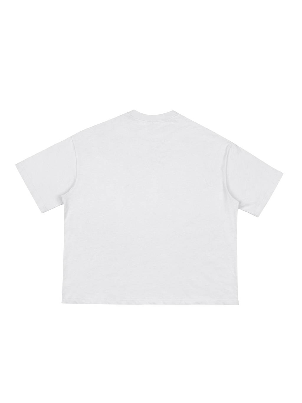 Unisex classic loose boxy tee in White, back view on white. Marcel Afters