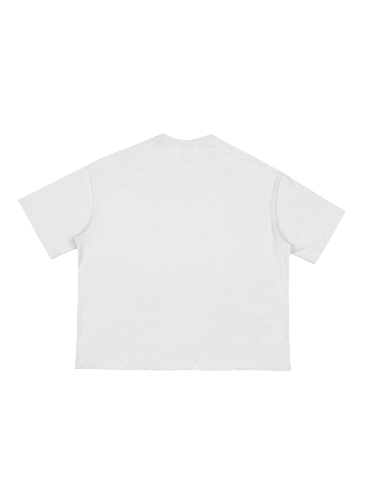 Classic Loose Boxy Tee in White, laid flat on pale limestone, back.