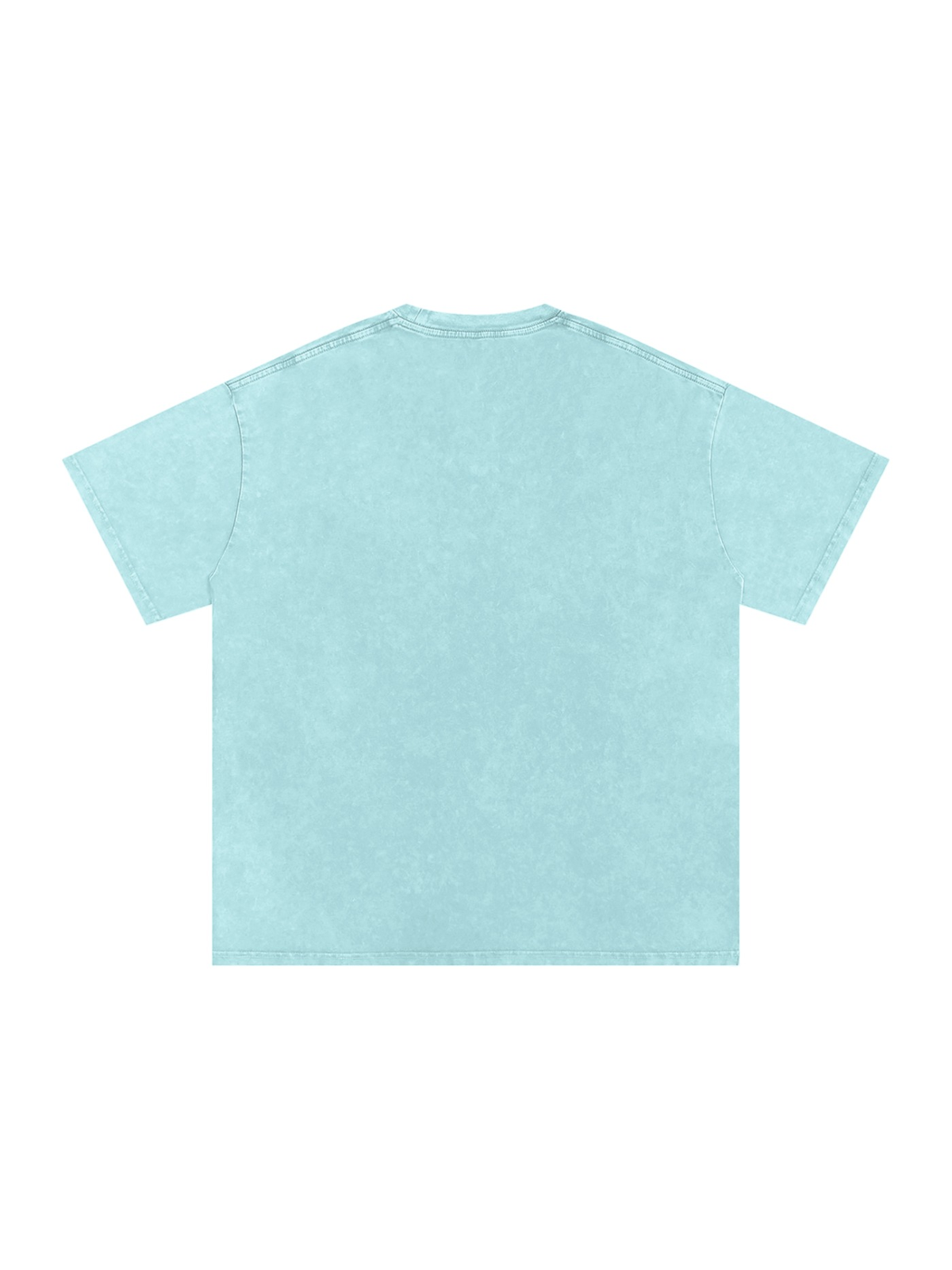 Unisex snow washed oversized cotton t-shirt in Water Blue, back view on white. Marcel Afters
