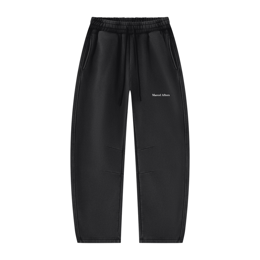 Vintage wash barrel leg fleece sweatpants in Black, front view