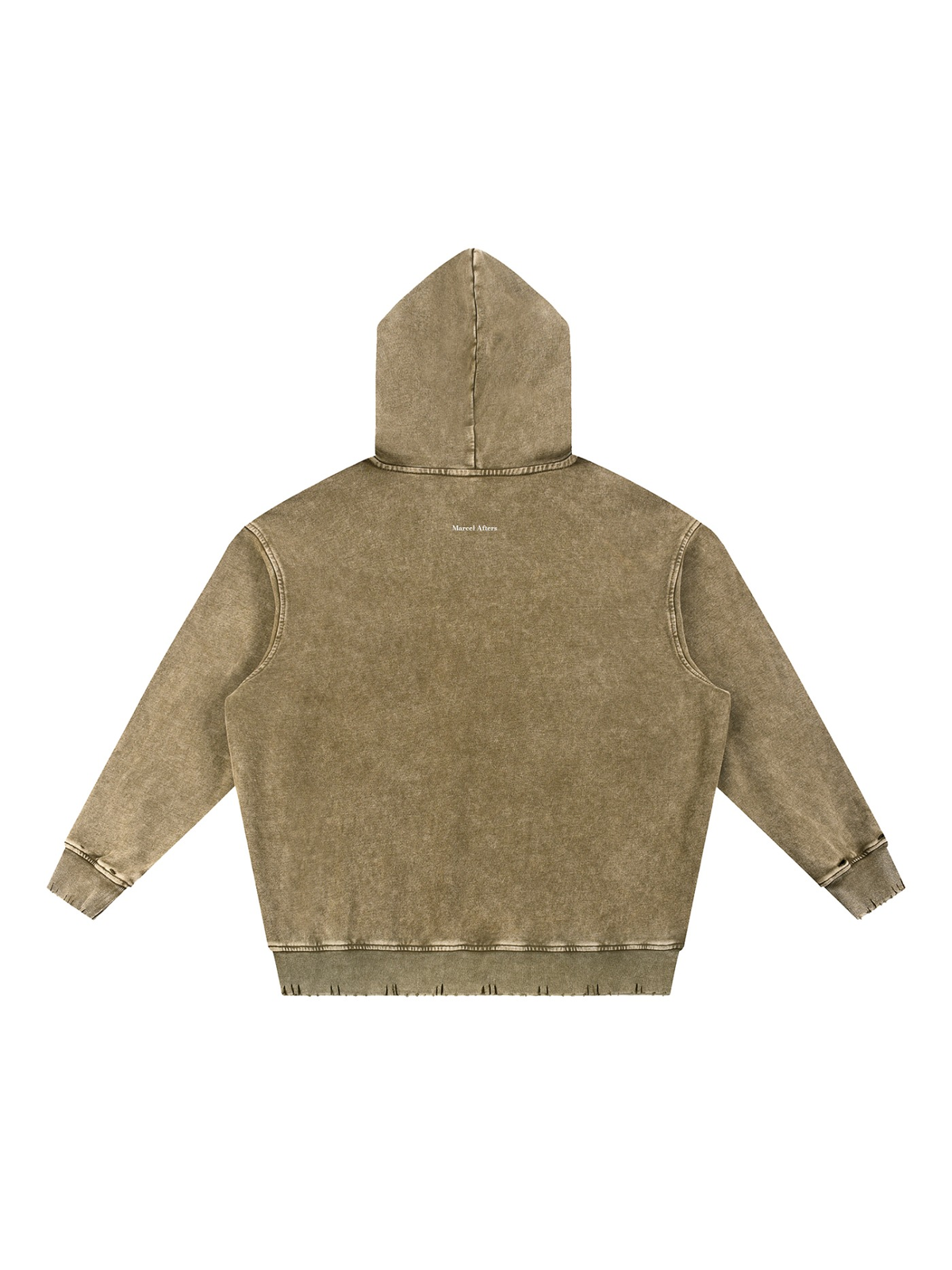 Snow Wash Hand-Frayed Heavyweight Hoodie in Brown, back view
