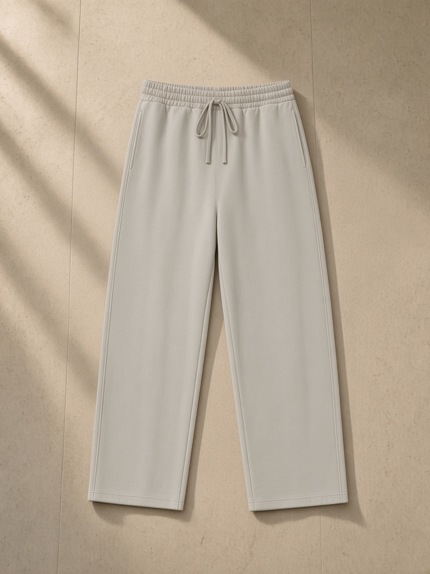 Unisex straight-leg sweatpants in Light Gray, front view on white. Marcel Afters