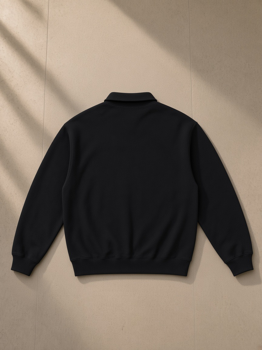 Heavyweight polo-collar sweatshirt in Black, back view