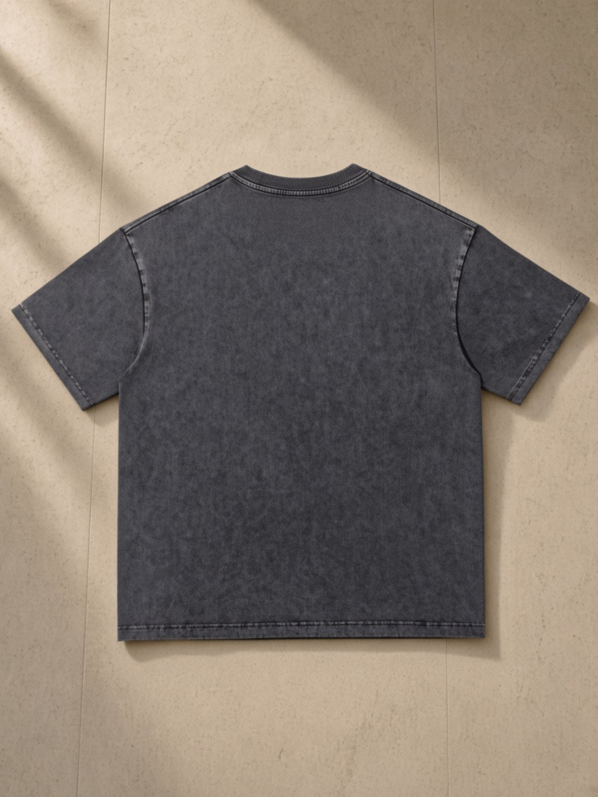 Back of the Gray Snow Washed Heavyweight Oversize T-Shirt, laid flat