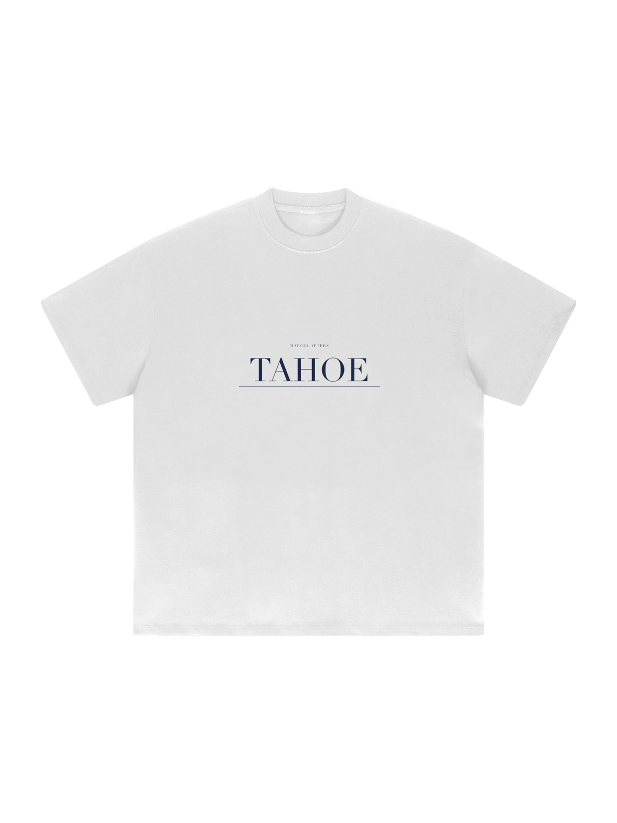 Tahoe Heavyweight Drop Shoulder T-Shirt by Marcel Afters in White, front view with the printed artwork, on white