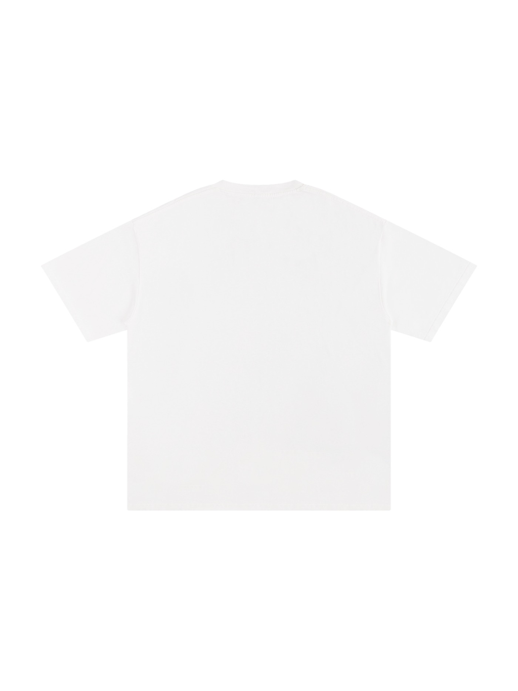 Unisex pure cotton t-shirt in White, back view on white. Marcel Afters