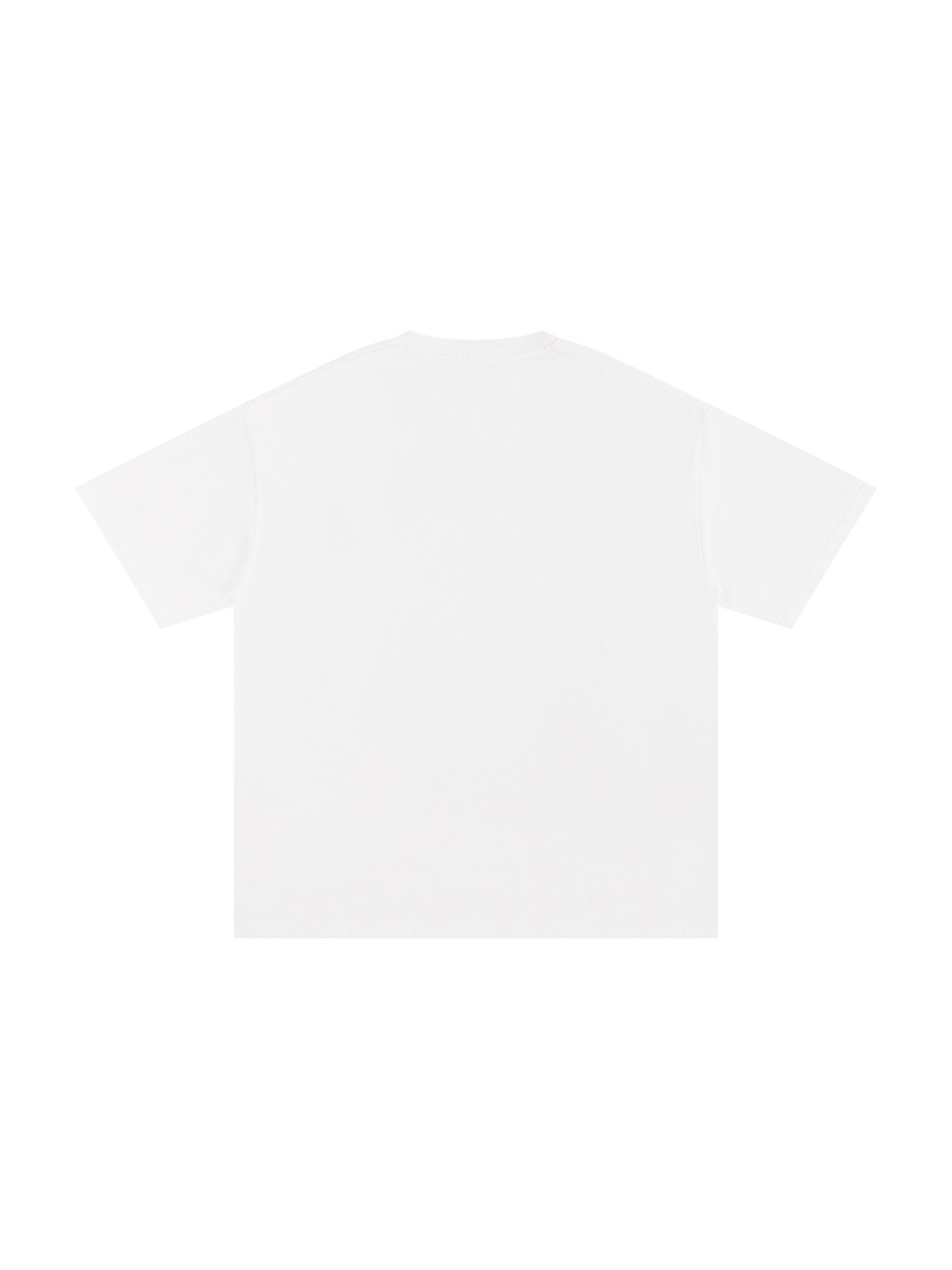 Unisex pure cotton t-shirt in White, back view on white. Marcel Afters