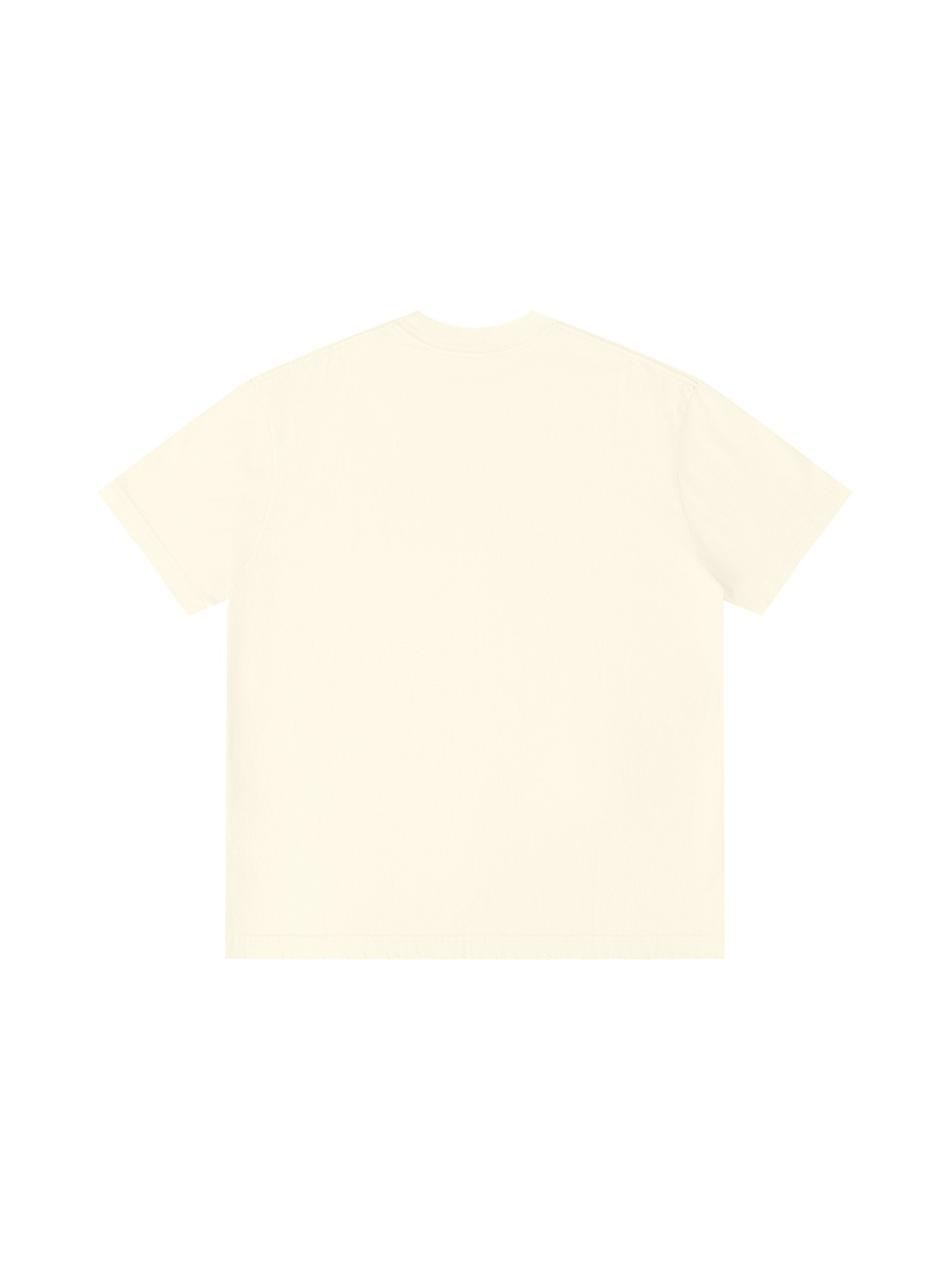 Unisex vintage wash distressed t-shirt in Light Apricot, back view on white. Marcel Afters