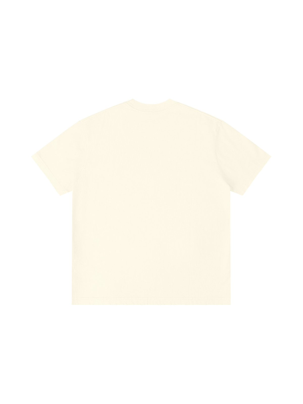 Unisex vintage wash distressed t-shirt in Light Apricot, back view on white. Marcel Afters