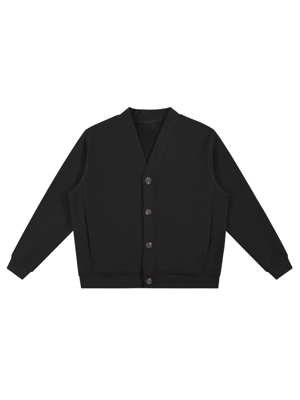 Heavyweight sweat cardigan in Black, front view
