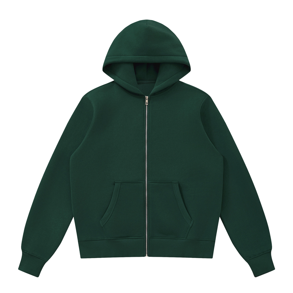 Fleece Full Zip Hoodie in Dark Green, front view
