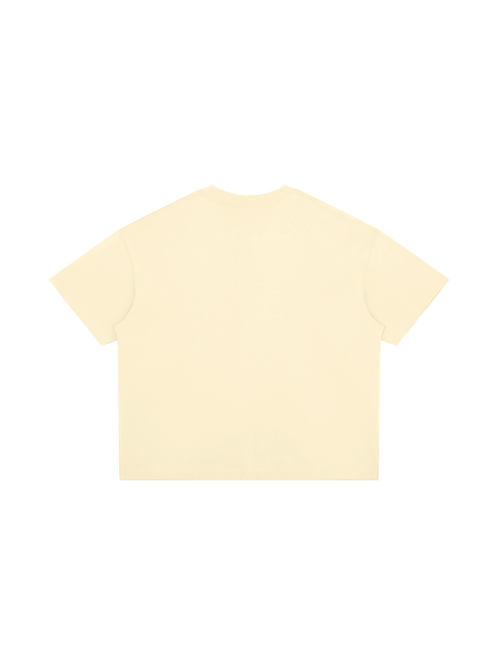 Unisex boxy drop shoulder t-shirt in Apricot, back view on white. Marcel Afters