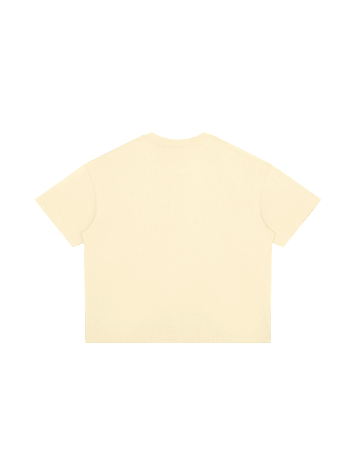 Unisex boxy drop shoulder t-shirt in Apricot, back view on white. Marcel Afters