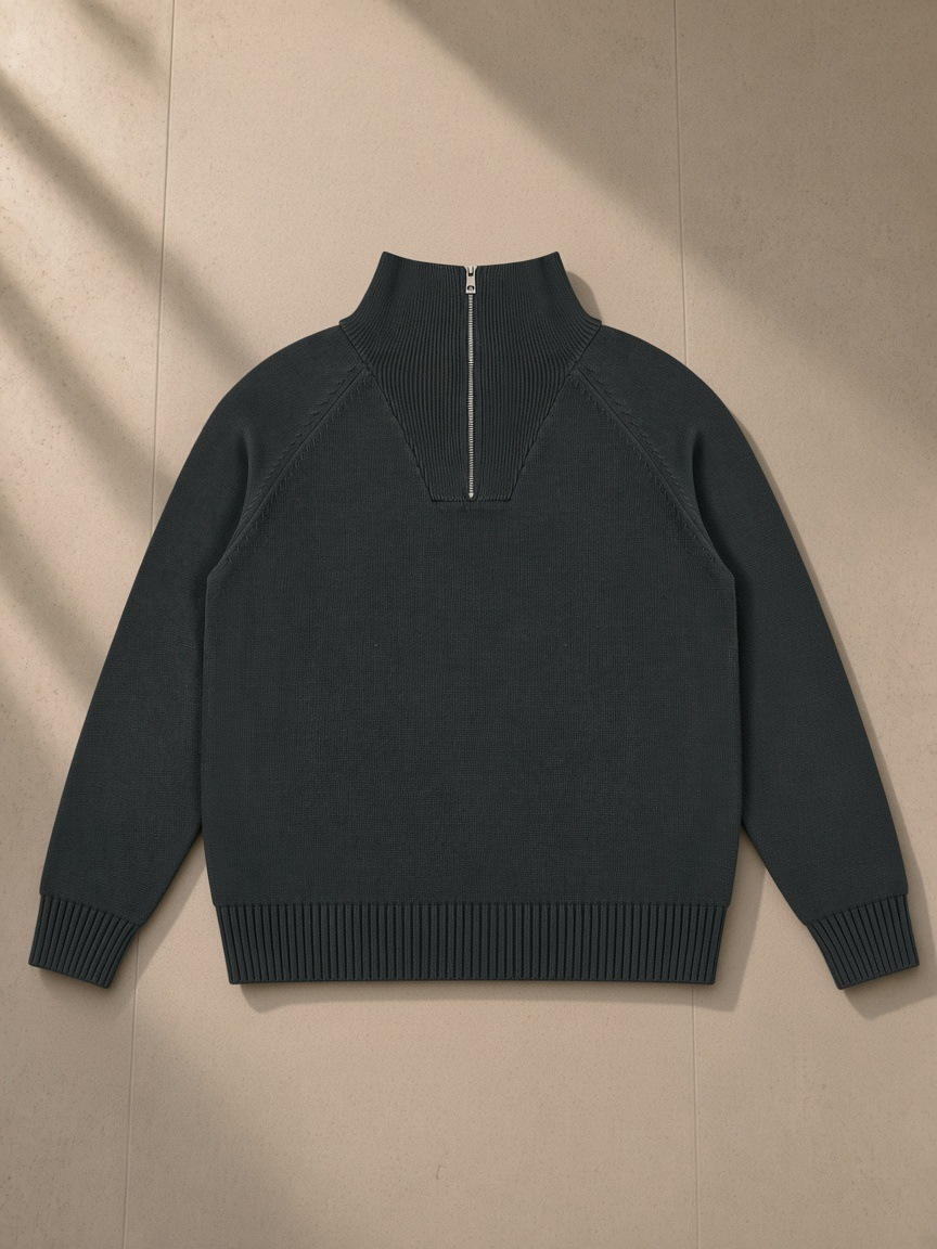 Front of the Dark Gray Quarter-Zip Pullover Sweatshirt, laid flat