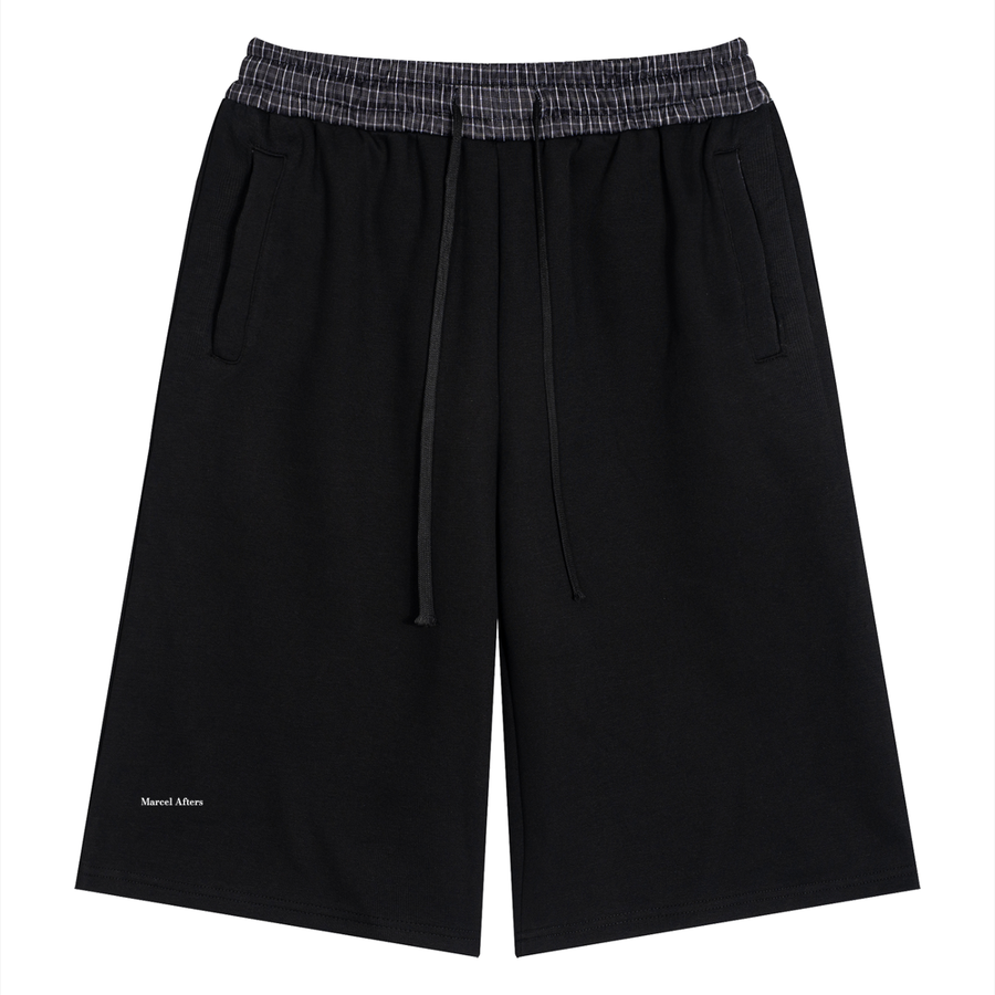 Plaid Waistband Shorts in Black, front view