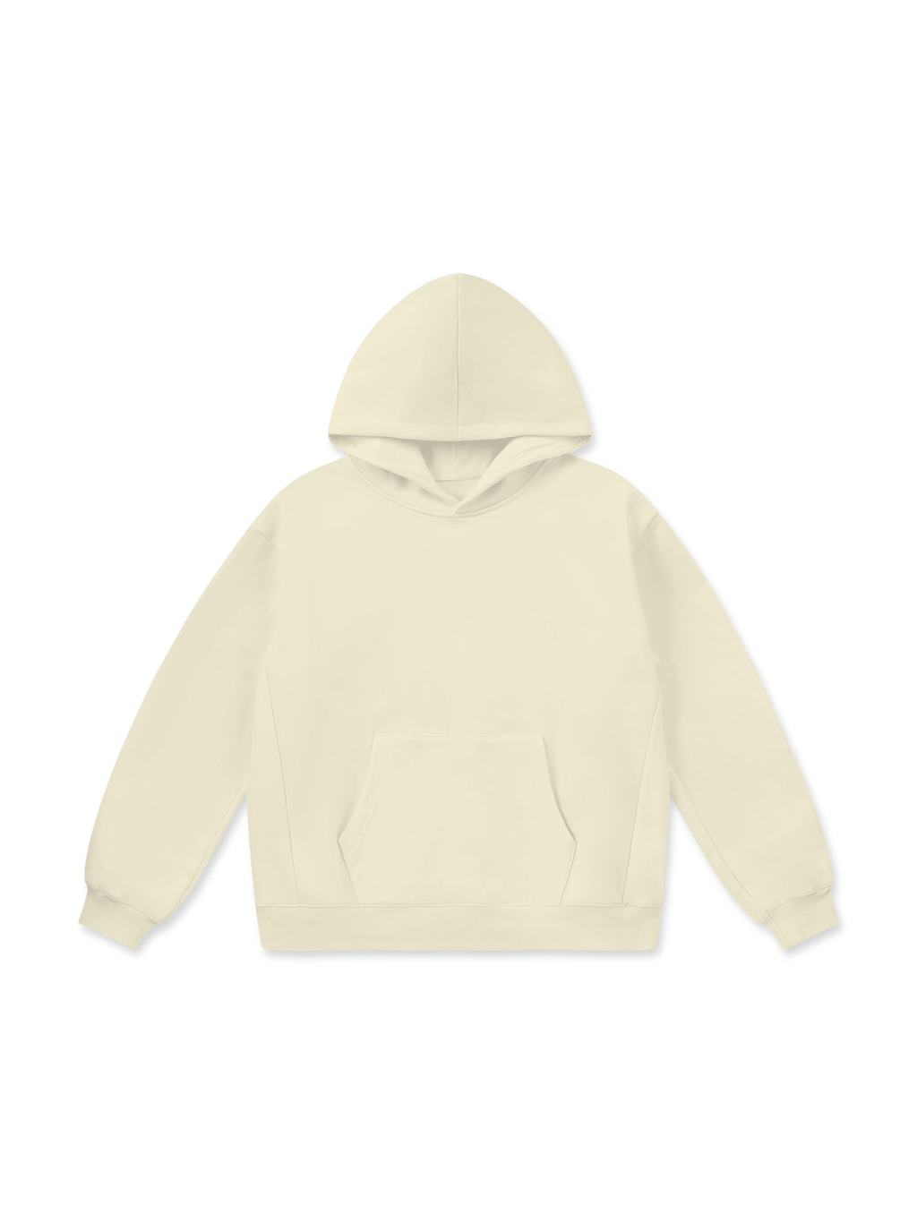 Unisex oversize heavyweight fleece hoodie in Bone, front view on white. Marcel Afters