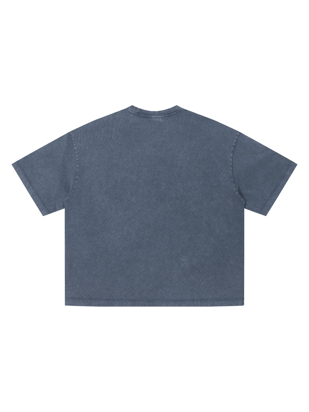 Unisex vintage wash boxy t-shirt in Navy Blue, back view on white. Marcel Afters