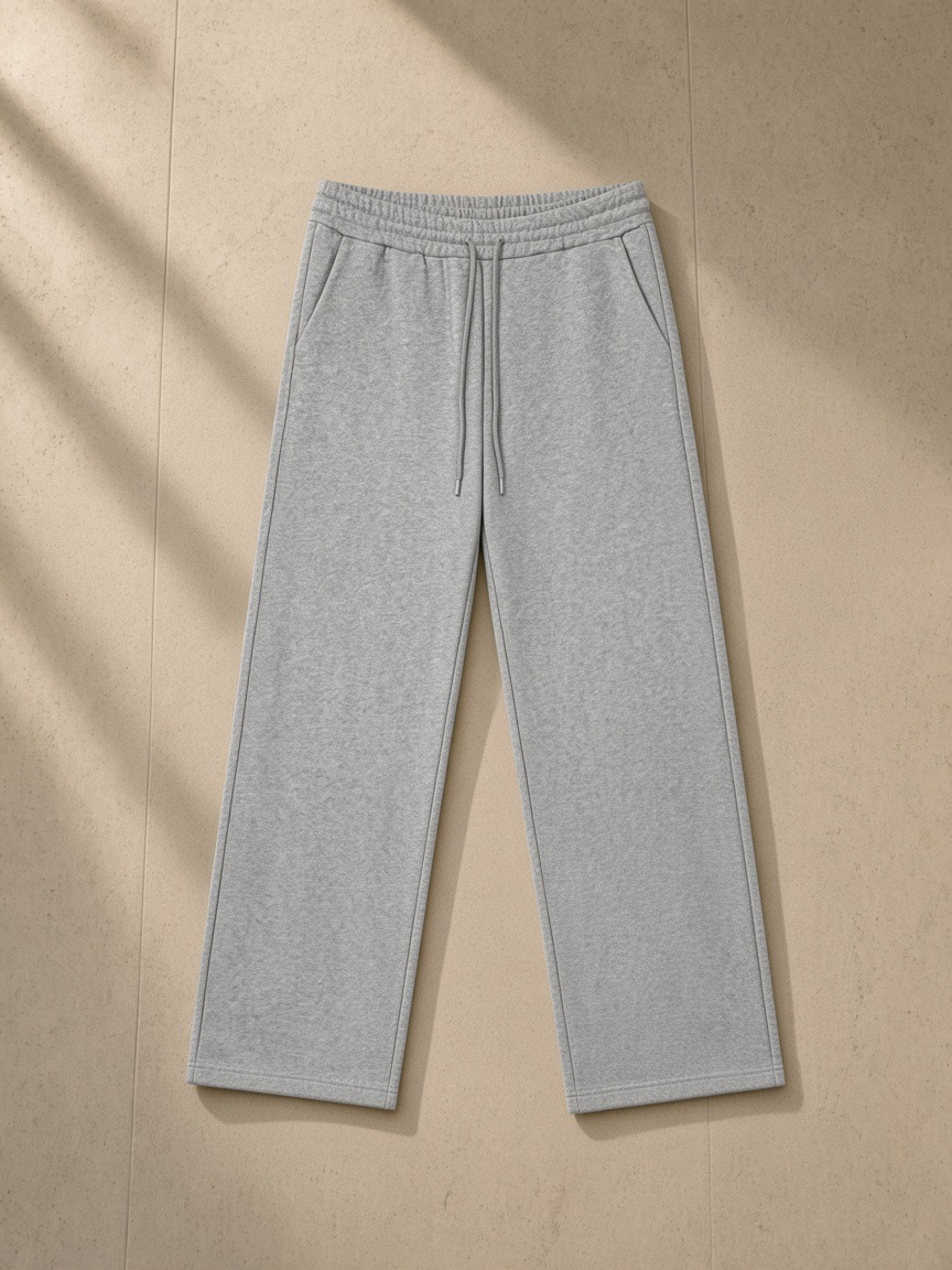Unisex heavyweight sweatpants in Flower Gray, front view on white. Marcel Afters