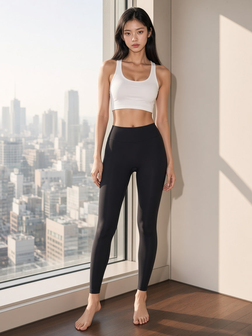 Women's High Waisted Ankle Leggings in Navy Blue, front view.