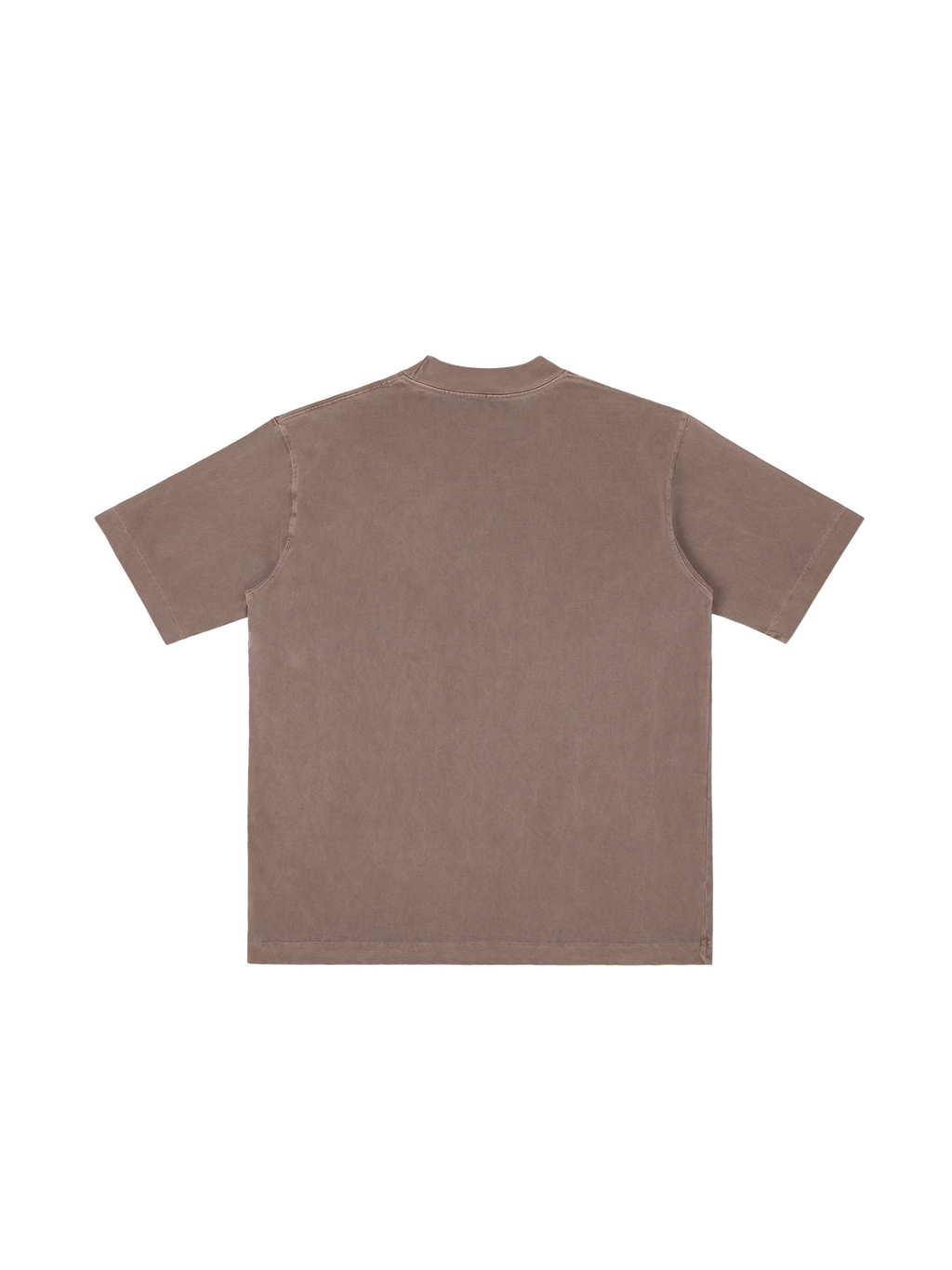 Unisex vintage wash drop shoulder t-shirt in Coffee, back view on white. Marcel Afters