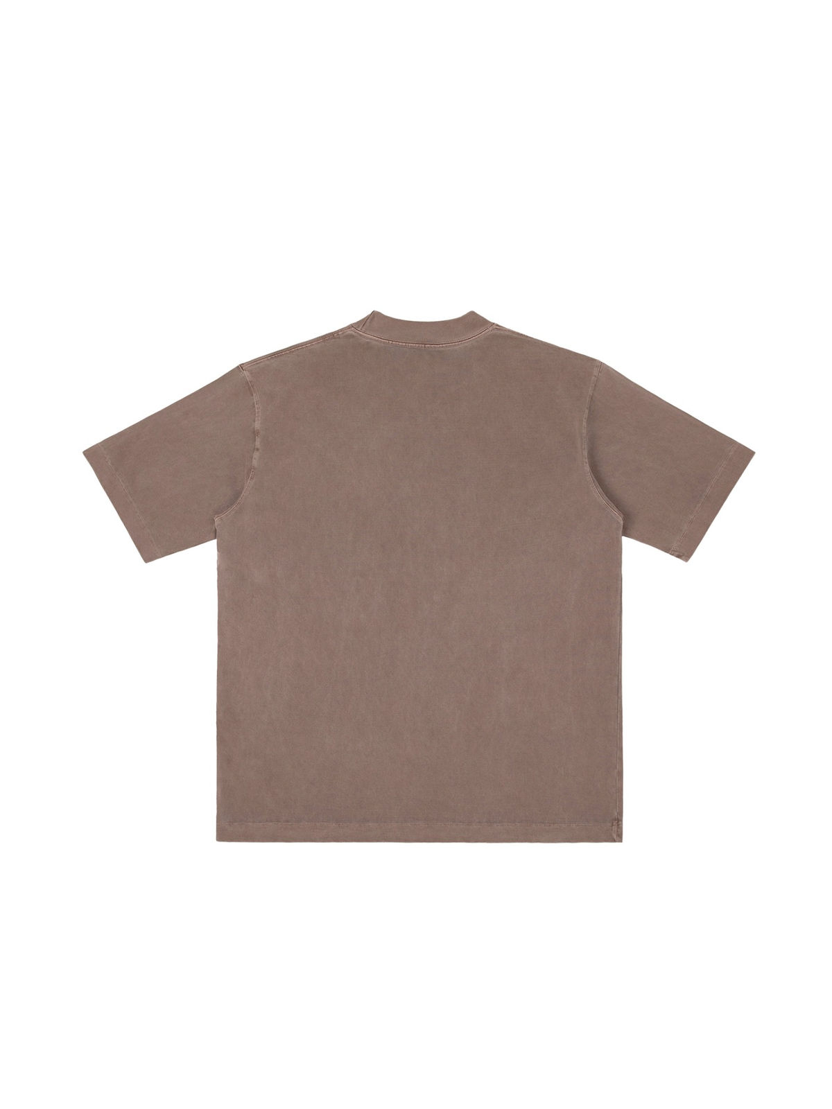 Unisex vintage wash drop shoulder t-shirt in Coffee, back view on white. Marcel Afters