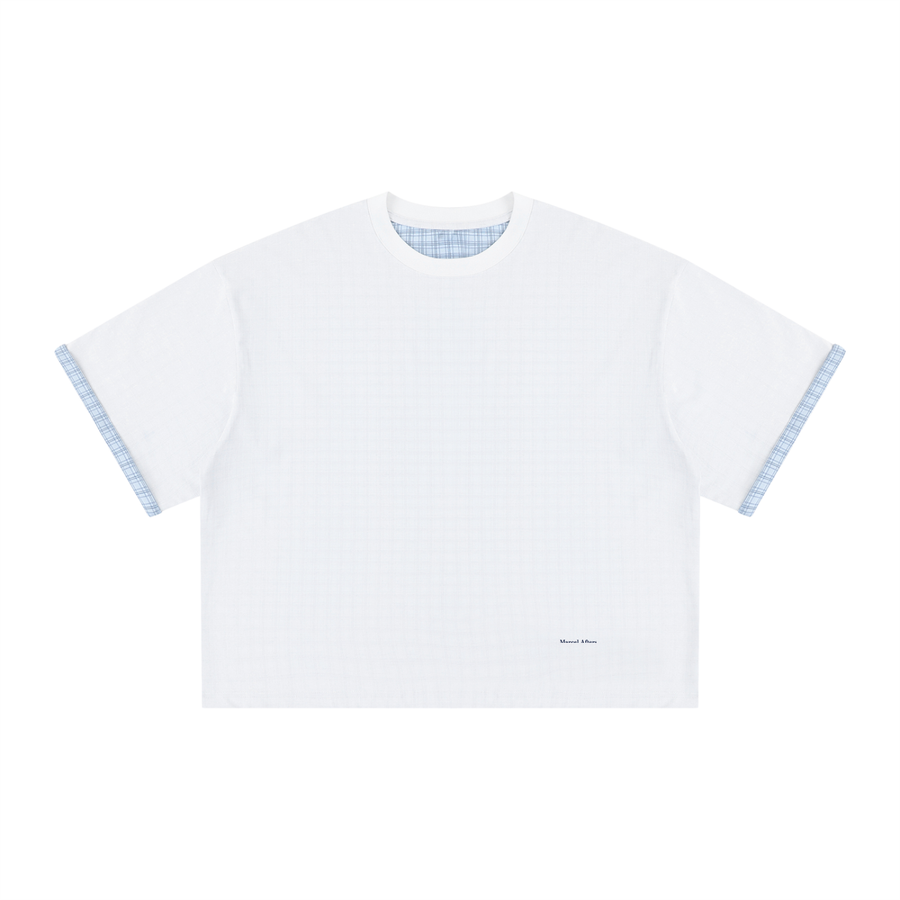 Boxy Plaid-Lined Double-Face T-Shirt in White, front view