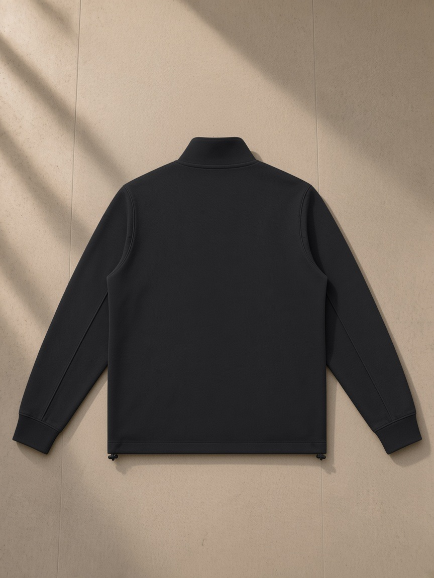 Stand collar jacket in Black, back view