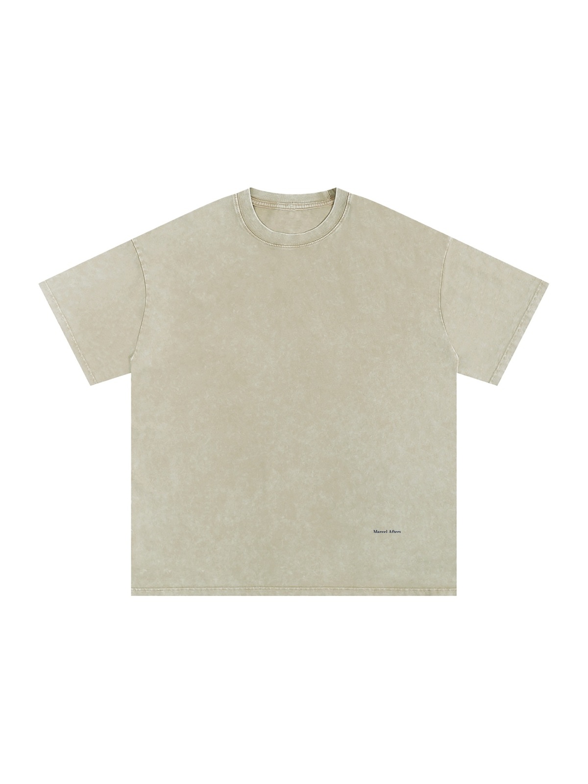 Unisex snow washed oversized cotton t-shirt in Khaki Ash, front view on white. Marcel Afters