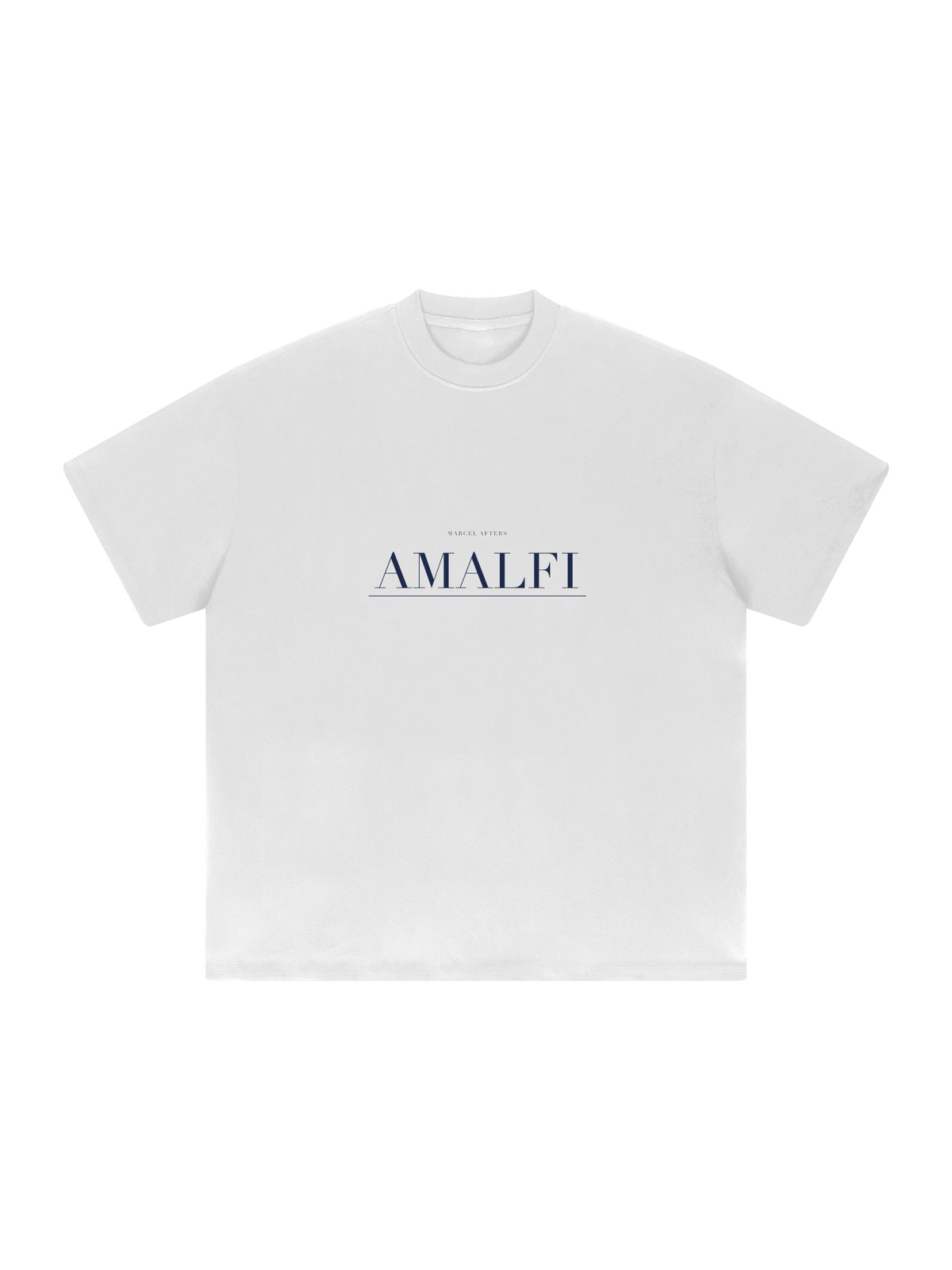 Amalfi Heavyweight Drop Shoulder T-Shirt by Marcel Afters in White, front view with the printed artwork, on white
