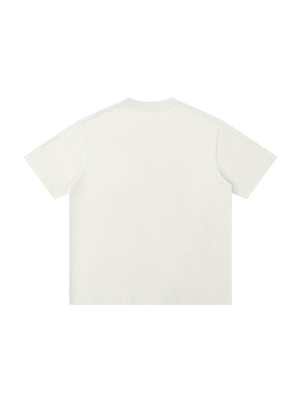 Unisex loose drop shoulder t-shirt in Apricot, back view on white. Marcel Afters