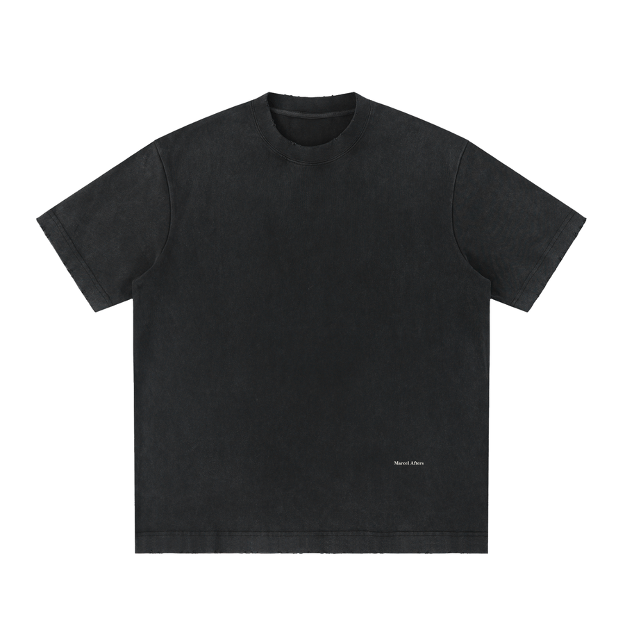 Women's heavyweight vintage washed frayed t-shirt in Black, front view