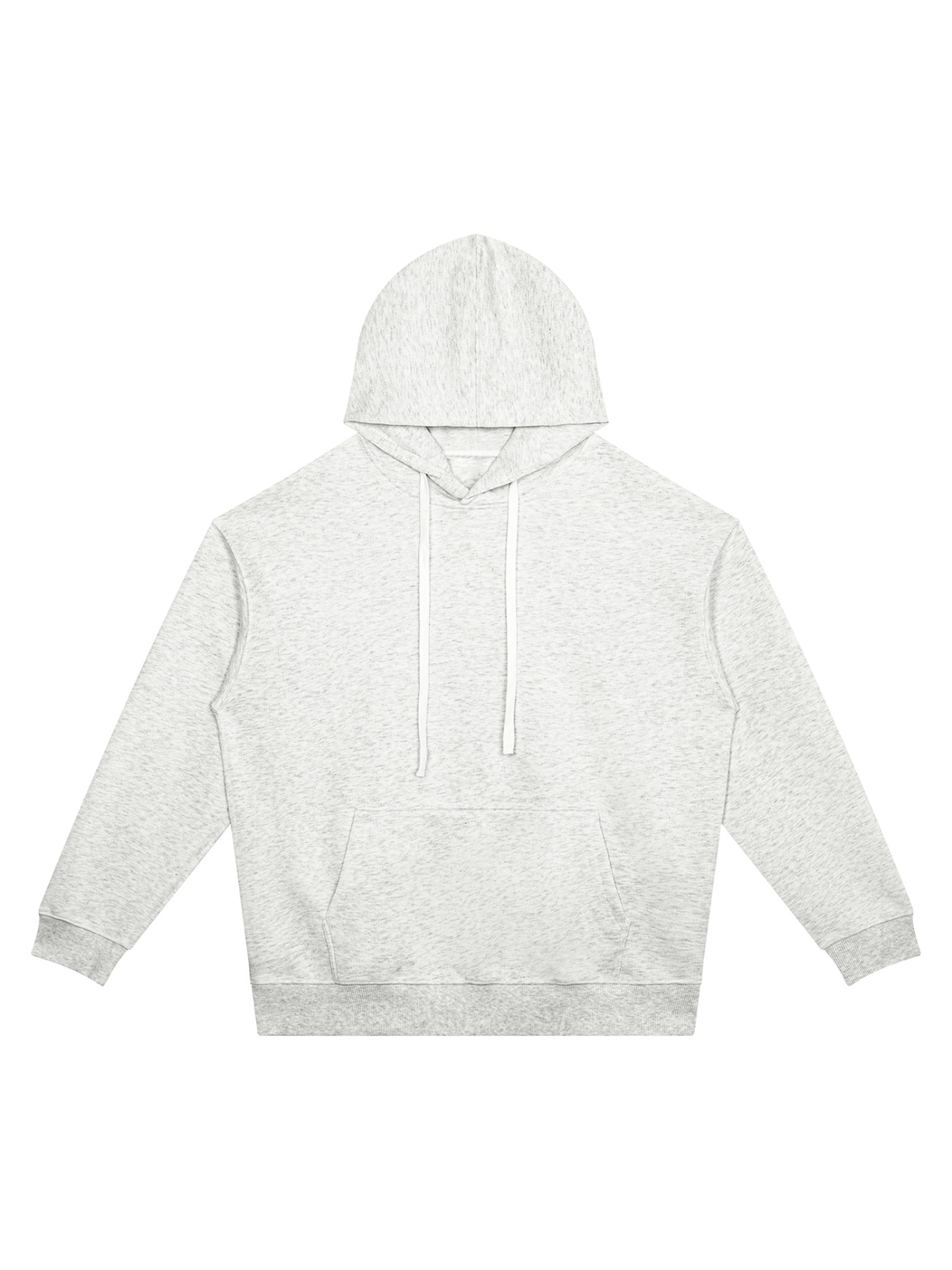 Unisex oversized drop shoulder hoodie in Flower Gray, front view on white. Marcel Afters