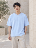 Drop Shoulder Cotton T-Shirt in Blue, men model front view