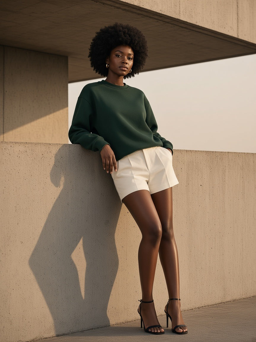 Drop Shoulder Crewneck Sweatshirt in Retro Green, à deux, worn by her
