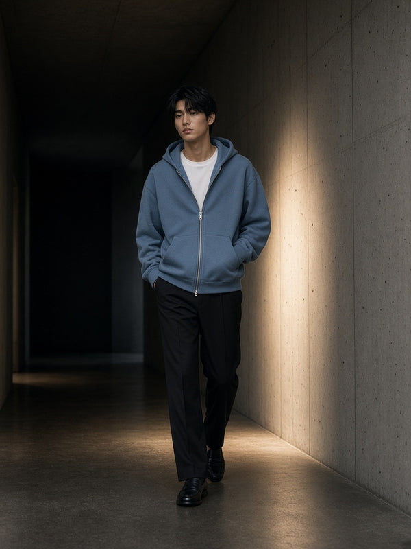 Marcel Afters Drop Shoulder Full Zip Hoodie — Dark