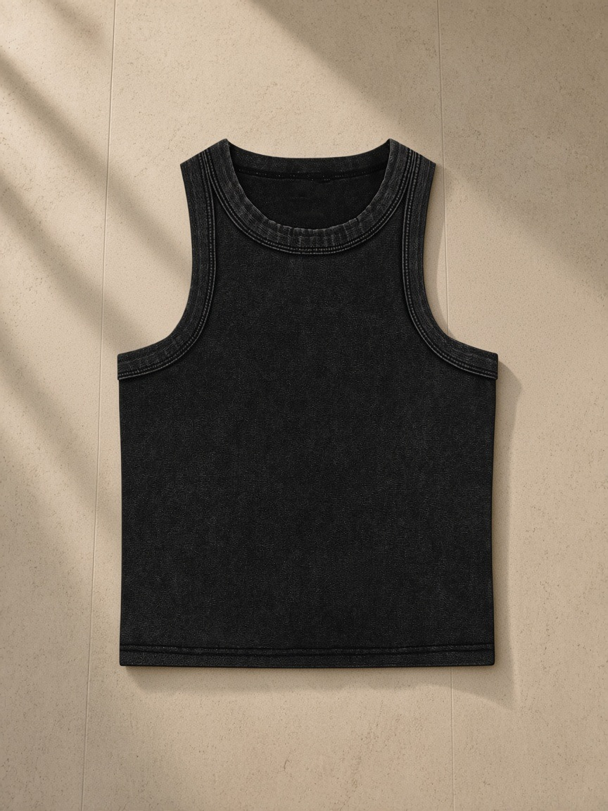 Snow Washed Tank Top in Black, front view