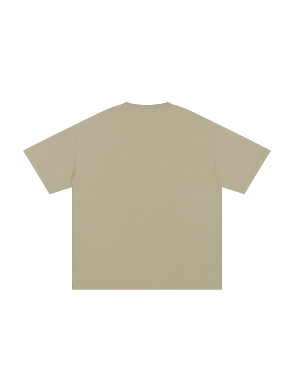 Unisex pure cotton t-shirt in Gray Apricot, back view on white. Marcel Afters