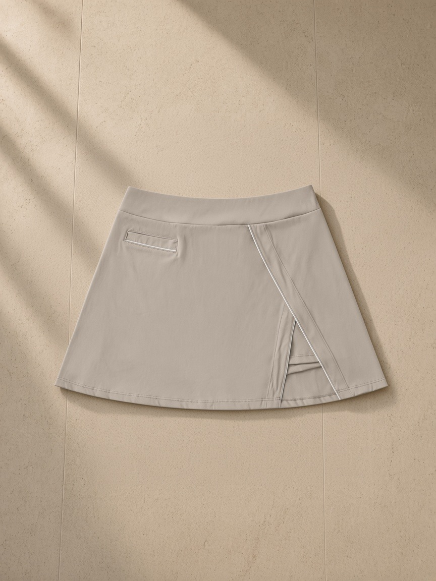 High-Waist Pocketed A-Line Skirt in Light Coffee, laid flat on pale limestone