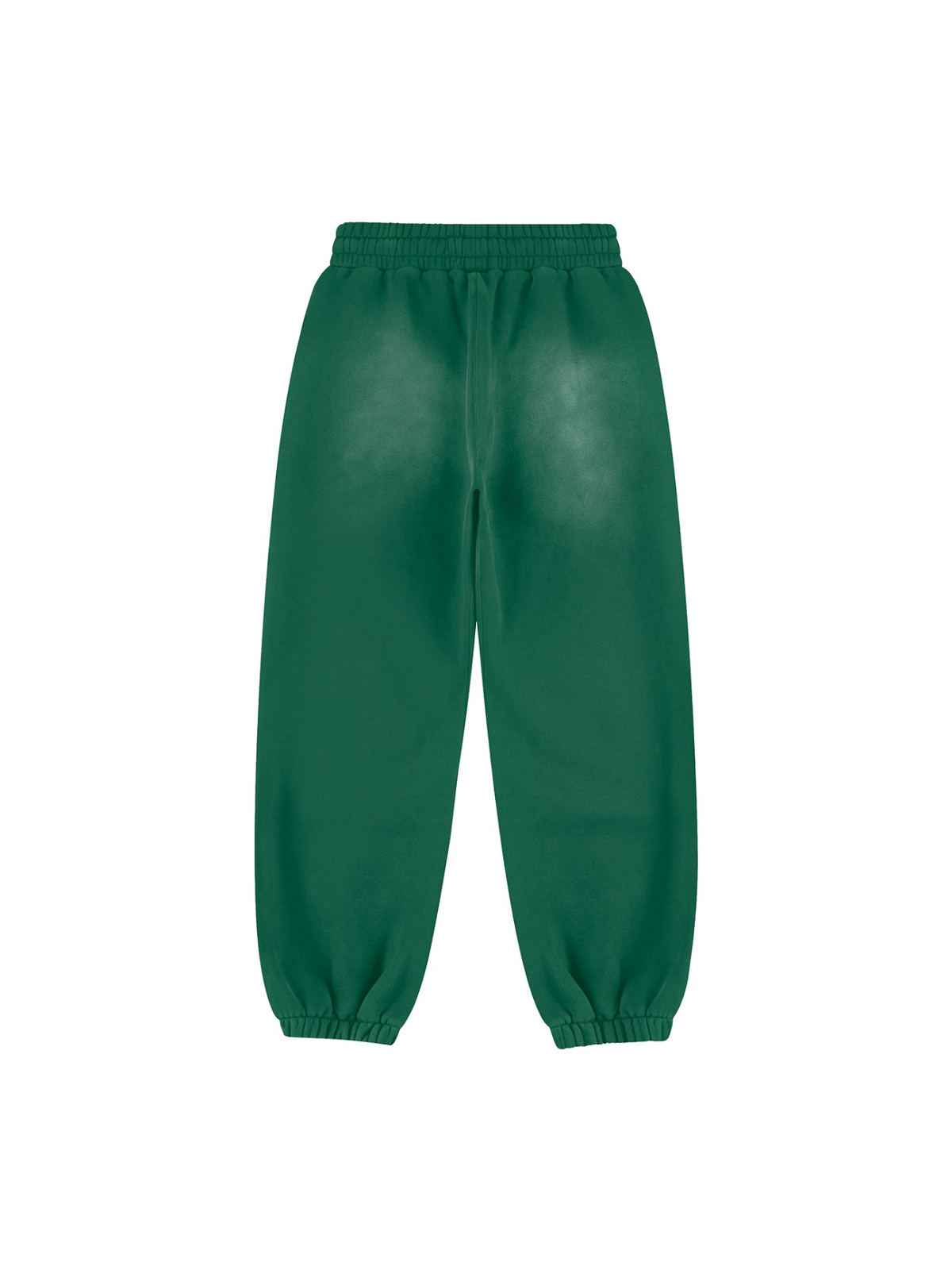 Unisex vintage washed fleece jogger sweatpants in Dark Green, back view on white. Marcel Afters