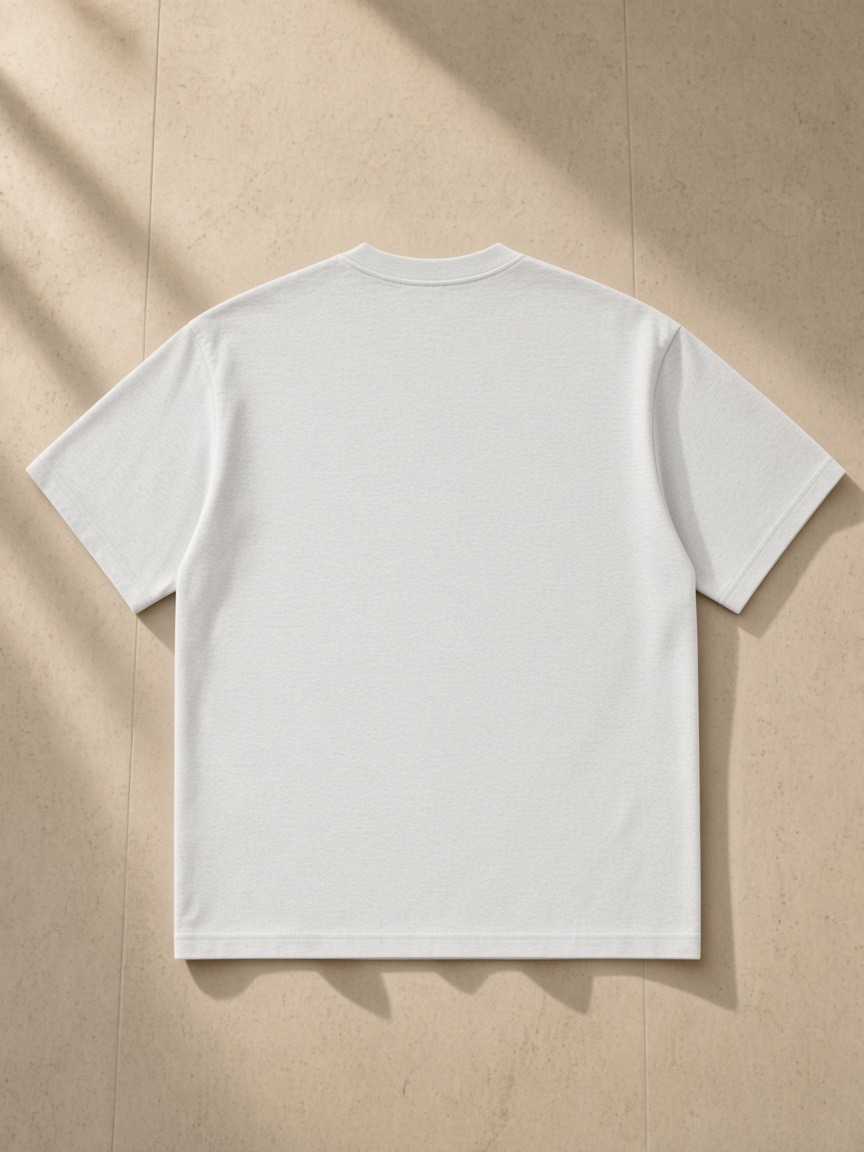Back of the Oat Gray Men's Heavyweight Earth Tone T-Shirt, laid flat