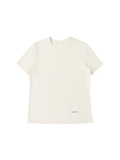 Women's standard shoulder t-shirt in Mild Apricot, front view on white. Marcel Afters