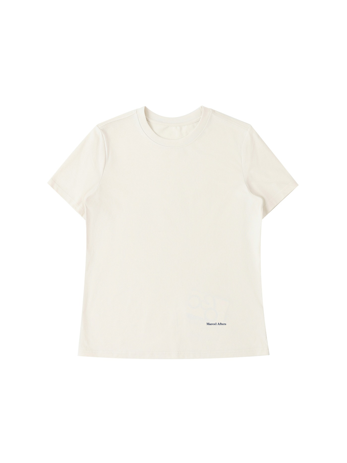 Essential Standard Shoulder T-Shirt in Mild Apricot, laid flat on pale limestone, front.