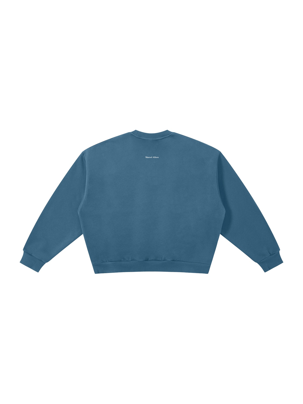 Boxy fleece crewneck sweatshirt in Haze Blue, back view