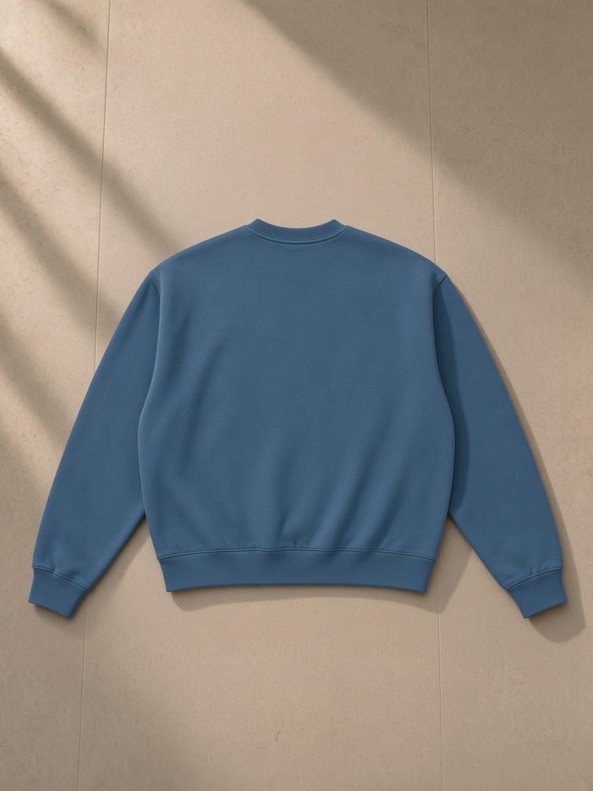 Boxy fleece crewneck sweatshirt in Haze Blue, back view