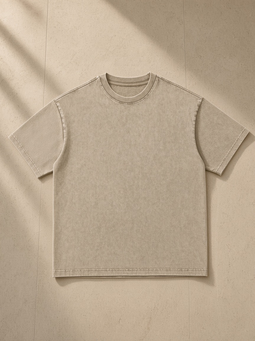 Front of the Khaki Men's Snow Washed Heavyweight Oversize T-Shirt, laid flat