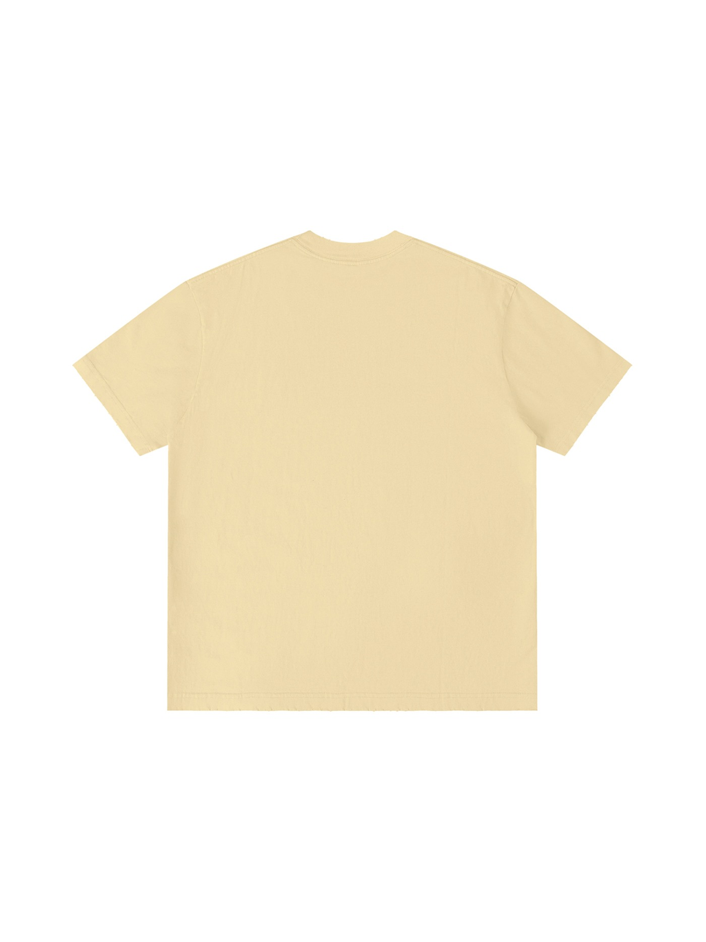 Unisex vintage wash distressed t-shirt in Khaki, back view on white. Marcel Afters