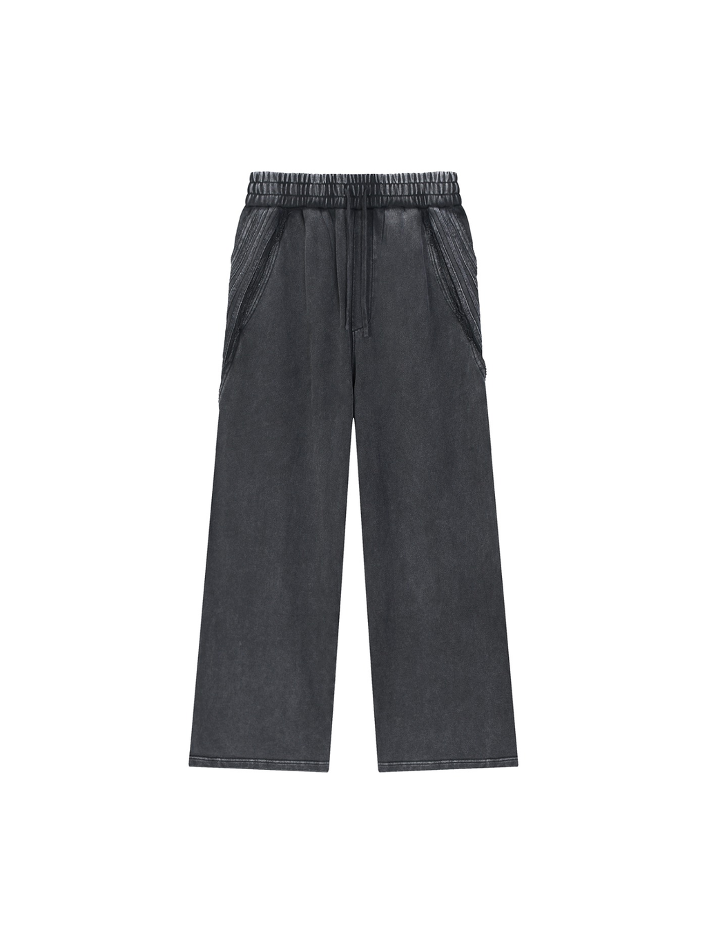 Snow Washed Tape Raw Edge Sweatpants in Black, front view