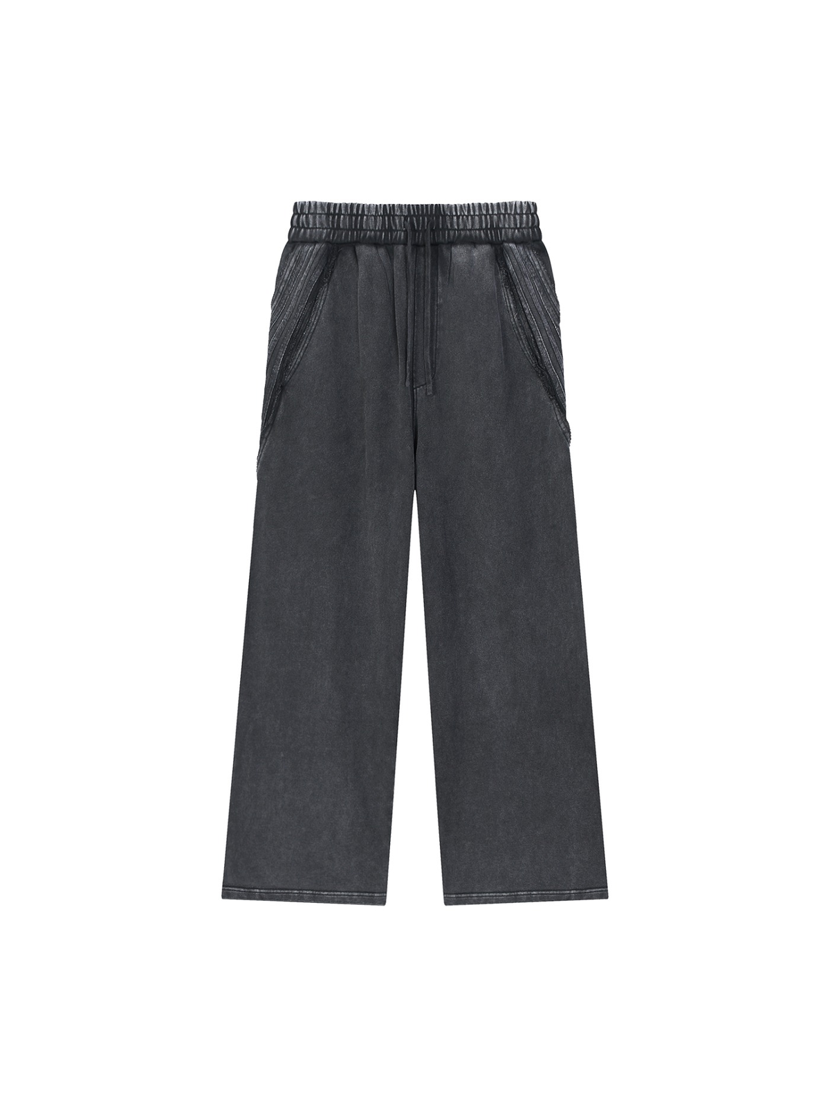 Snow Washed Tape Raw Edge Sweatpants in Black, front view