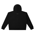 Men's heavyweight boxy full-zip hoodie in Black, back view with the small Marcel Afters wordmark across the upper back.