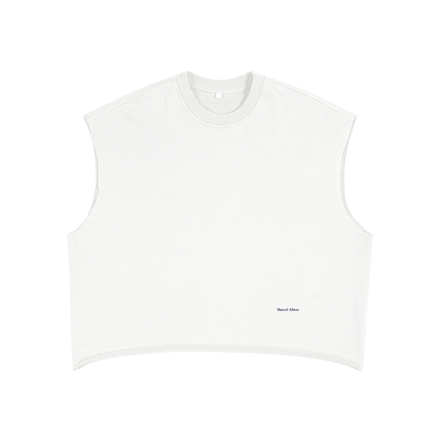 Women's French Terry Boxy Tank Top in White, front view